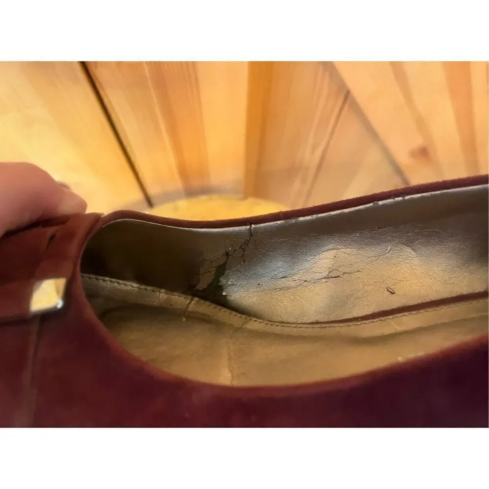 Dana Buchman Alexandria Aubsde Suede Leather Buckle Wedge Heel Women's Sz 8.5M